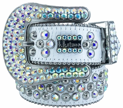 BB Simon Swarovski Crystal White Leather Belt 32 L New
