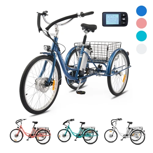 VIRIBUS Electric 350W 24"26" Adult Tricycle 3-Wheel Bike E-Trike LCD Display