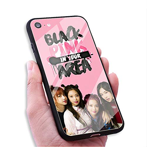 RUIWEI RWNO-82 Black Pink Blackpink Kpop Collage Designed for iPhone 7 Plus/8 Plus Case，Tempered Glass Back Cover and Black Anti-Scratch Shock Absorption Cover Case