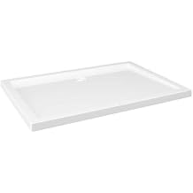 Rectangular White ABS Shower Base Tray, 80 x 110 cm, Low-Threshold, Fiberglass-Reinforced, 9 cm Drain Opening