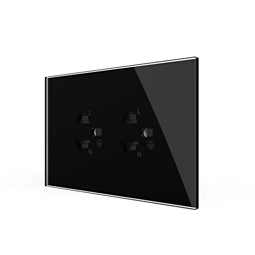 LIVOLO White Tamper Resistant Duplex Receptacle Standard Decorative Electrical Wall Outlet with Tempered Glass Panel AUUS Standard CE Certified,119mm78mm Black Color