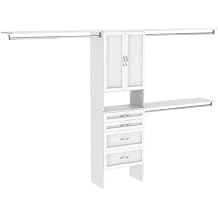 ClosetMaid 1935940 SuiteSymphony 25-Inch Closet Organizer Kit with Tower, 3 Hang Rods, Top Shelves, 4 Drawers, Doors, Adjustable, Pure White