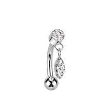 Pierced Owl 16GA ASTM F-136 Implant Grade Titanium Threadless Push-In Dangling CZ Crystal Marquise Eyebrow Curved Barbell