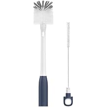 ROSEOK 2 in 1 Long Handle Bottle Brush with Straw Brush for Cleaning Glass, Sports Bottle, Coffee Mug,Navy Blue,1 Pack