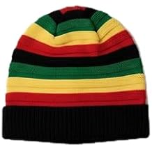 Striped Rasta Slouchy Beanie & Skull Cap - Colorful Reggae Style Knitted Hat, Unisex Relaxed Fit for Concerts, Daily Fashion, and Cold Weather, Inspired by Jamaican Music Culture