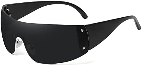 Trendy Rimless Star Y2K Sunglasses for Women Men Shield Oversized Wrap Around Frameless Sunglasses UV400 Protective