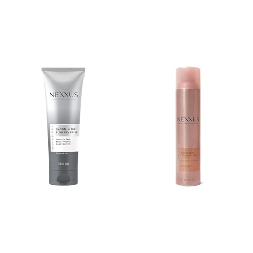 Nexxus Smooth & Full Blow Dry Balm Weightless Style Frizz Control, Volume & Heat Protect Styling Cream 6 oz & Maximum Hold Finishing Hair Spray for Control