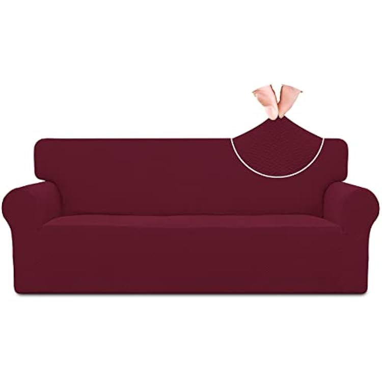 Easy-Going Stretch Jacquard Couch Cover, 1-Piece Soft Sofa Cover, Sofa Slipcover with Anti-Slip Foams, Washable Furniture Protector for Kids, Pets X-Large, Burgundy