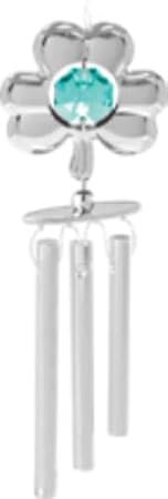 Chrome Plated Shamrock Wind Chime w/Green Mascot Element Crystal