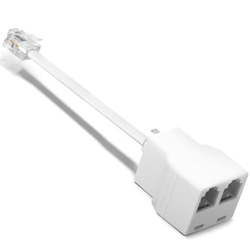 Uvital Phone Jack Splitter for Landline, Telephone Adapter 2 Way, RJ11 6P4C Phone Cable Splitter with 5 Inch Cable Wire, White, 1Pack