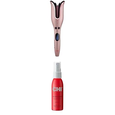 Bundle of CHI Spin N Curl, Curling Iron for Healthy & Shiny Effortless Curls & Waves, Rose Gold & CHI 44 Iron Guard Thermal Protection Spray, Nourishing Formula Helps Resist Heat Damage, 2 Oz
