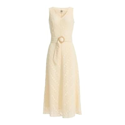 Anne Klein Womens Petite Sleeveless Crochet Belted Dress