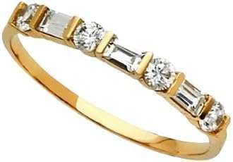 Jewelsfaction 1.00 Ct Baguette Lab Created Diamond Half Eternity Wedding Band, 14K Yellow Gold Finish