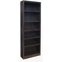 Concepts In Wood Traditional 84" Tall 6-Shelf Genuine Wood Bookcase with 4 Adjustable Shelves & 2 Fixed Shelves, Quick & Simple Assembly, in Espresso Finish