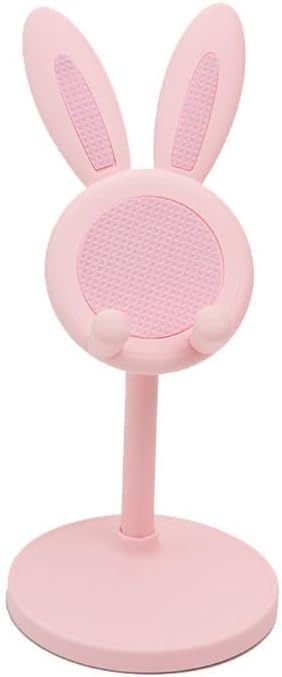 Cute Bunny Phone Stand, 2pcs Kawaii Cell Phone Holder for Desk Compatible with iPhone, iPad, Tablets & All Smartphones, Height Angle Adjustable, Pink and White Office Decor Gift for Girl Women