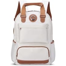 DELSEY PARIS Flanerie SE - Laptop Backpack 14 Inch - Parisian Design - Smart Organization - Luggage Strap - Lightweight Polyester Travel Backpack with Vegan Leather, Champagne