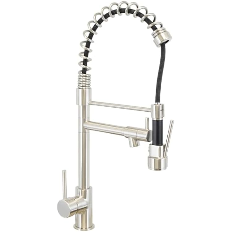 Dakota Pull Down Kitchen Faucet with Pot Filler Single Hole Commercial Style Kitchen Sink Faucet, 22-Inch High Arc, 1.5 GPM, Brushed Nickel.