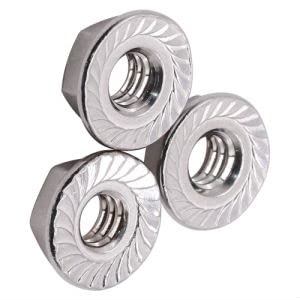 Glvaner M6-0.75mm (50 pcs) Stainless Steel Serrated Flange Hex Nuts Fine Thread UNF, 304 Stainless Steel Hexagon Lock Nuts with Serrated Flange Washer, Full Thread Coverage