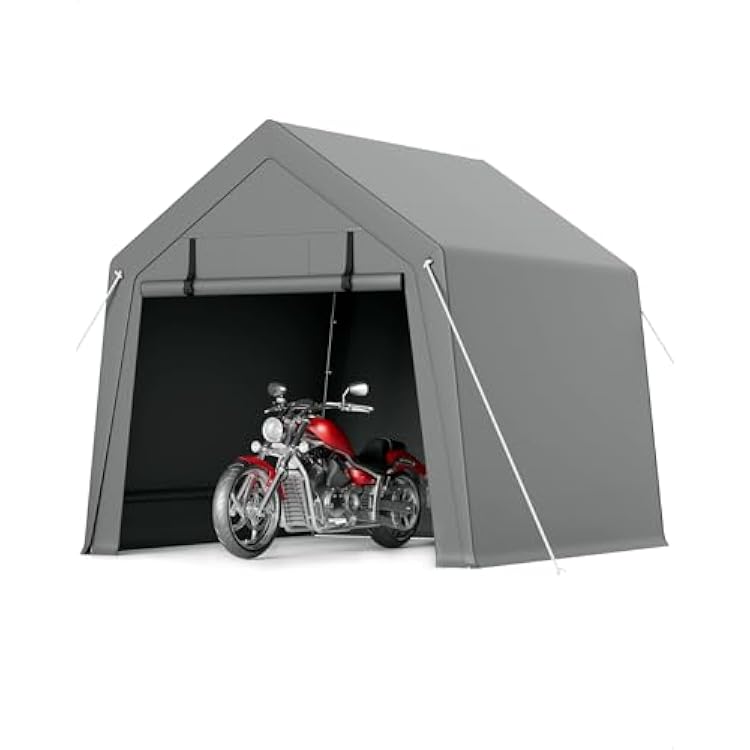 6 x 6 ft Carport Storage Shed, Shelter Logic with 2 Roll-up Zipper Door, Heavy Duty Waterproof Tarp, Storage Tent for Motorcycle, Bike, Garden Tools, Firewood