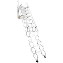Undercat Wall-Mounted Attic Ladder, 12 Steps Pull Down Attic Stairs, Telescoping Folding Stairs with Pull Rod & Handrails, Retractable Loft Ladder, 661Lbs Load Capacity, White