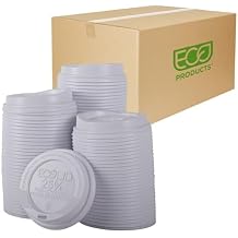 Eco-Products Ecolid Recycled Large Coffee Cup Lids, Case of 1000, White, Fits 10-20oz Hot Cups, Made from 25% Post-Consumer Recycled Plastic Polystyrene, Made in the U.S.A.