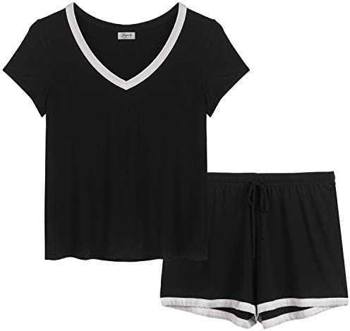 Joyaria Cooling Pajamas Bamboo Viscose Women Short Sleeve V Neck PJ Shorts Set