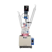 Single Jacketed Glass Reactor,5L Laboratory Glass Reactor with Digital Display Temperature,Electric Heating Mantle Glass Reactor with Spiral Condenser
