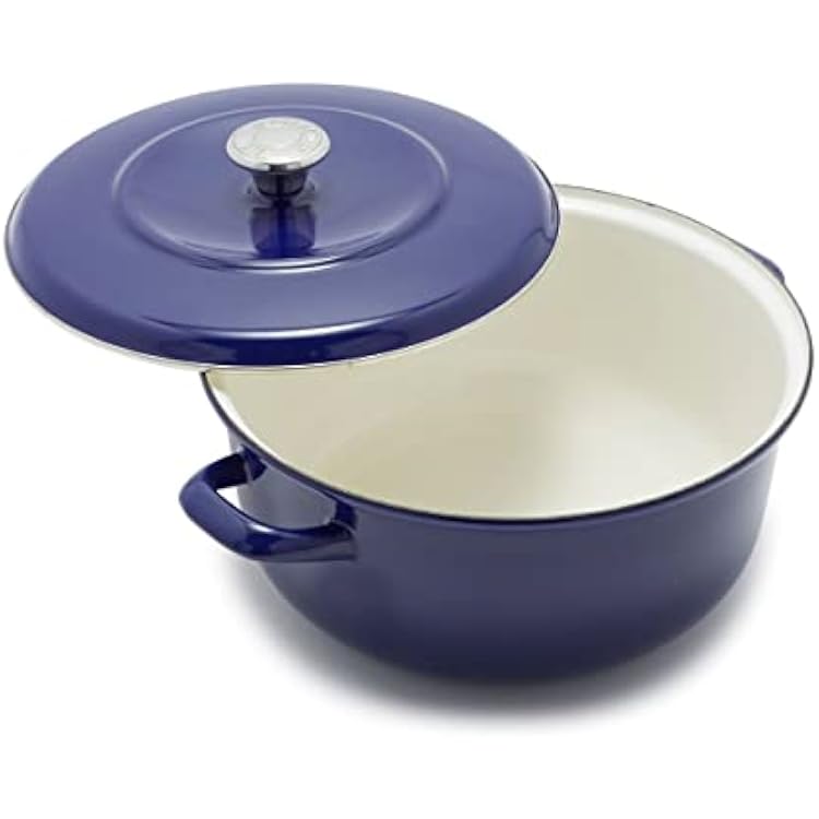 Merten & Storck 5.3QT Round Dutch Oven Casserole Pot with Lid, European Crafted Enameled Iron Stockpot, Induction & All Cooktops, Braising, Stews, Roasting, Slow Cooking, Sourdough, Cobalt Blue