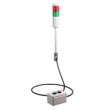 ATEPR-10-RG, Andon Light, Remote Push Button Control Box, w/10ft Cable, 9.45" Pole w/L Bracket, Red Flashing, Green Steady, 110VAC, 6ft Power Cord