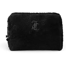 Juicy Couture Black Makeup Bag Cosmetics Organizer Travel Essentials Zip Top Wedge Faux Fur Rhinestone