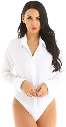 CHICTRY Womens Long Sleeve Button Down Shirts Bodysuit Career Top Blouse