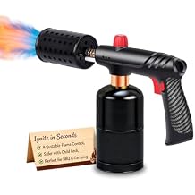 Powerful Propane Torch Gun, 3272F Flame Thrower with Adjustable Flame & Safety Lock, One-Touch Ignition Kitchen Torch for BBQ, Searing Steak & Camping (Tank Not Included)