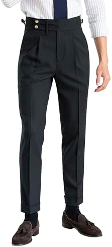 Men's Classic Gurkha Naples Italian Old Money Style No Belt Required Dress Pants