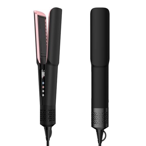Hair Straightener - 2 in 1 Wet to Dry Hair Dryer and Straightener with High-Speed Airflow  Rapid Heat-Up  Customizable Temperature  LCD Display & Auto Shut-Off  No Heat Damage Dark Black