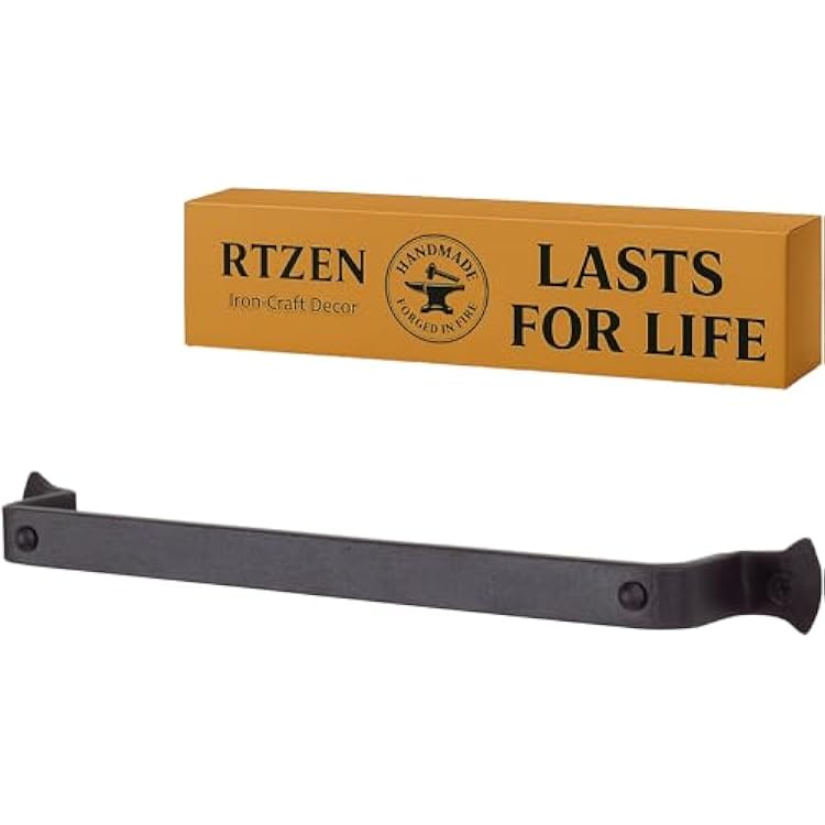 RTZEN Matte Black Hand Towel Holder for Bathroom - Handcrafted Farmhouse Wrought Iron Metal Kitchen Bar - Small Hand Towel Bar Hanger for Home or Office - Wall Mounted Rack Fits 10 Towels