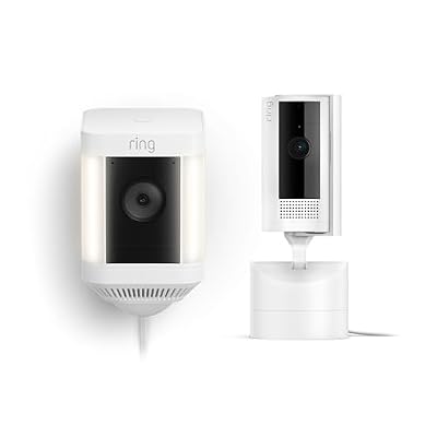 Ring Pan-Tilt Indoor Cam, White with Ring Spotlight Cam Plus Plug-In, White