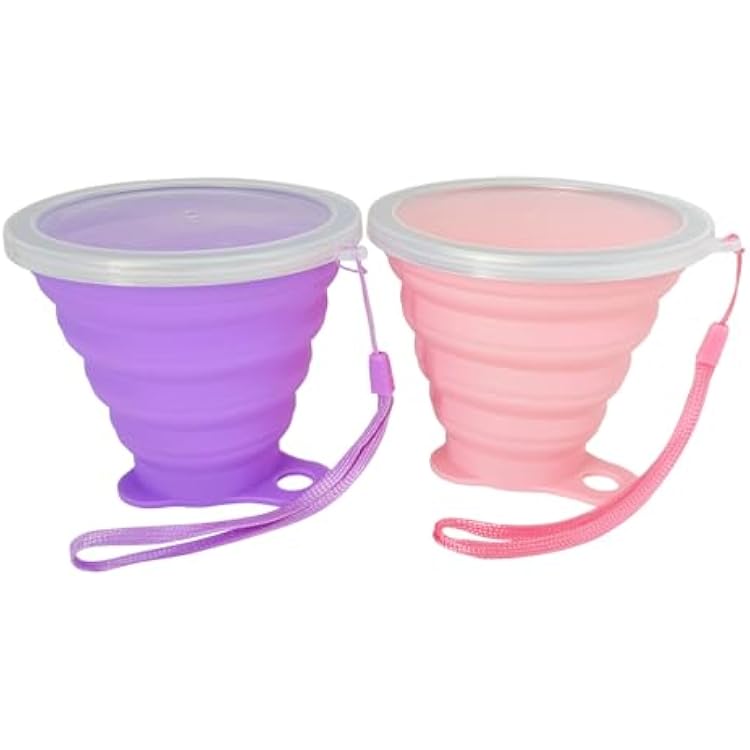 Guyuyii 2 Pcs Collapsible Cup - Ultrathin Folding Silicone Cup with Lid and Rope - Reusable, Portable, Eco-Friendly Mug for Travel, Camping, Hiking, and Outdoor Adventures