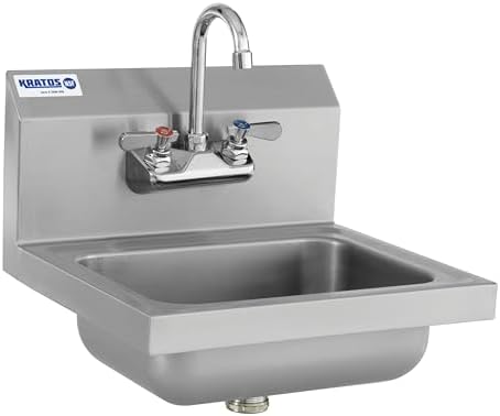 Kratos 12"x16" Hand Sink with Gooseneck Faucet, 9"Wx9"Dx5"H Bowl | Wall Mounted Stainless Steel Handwashing Sink for Foodservice and Commercial Use | NSF Certified (28W-090)
