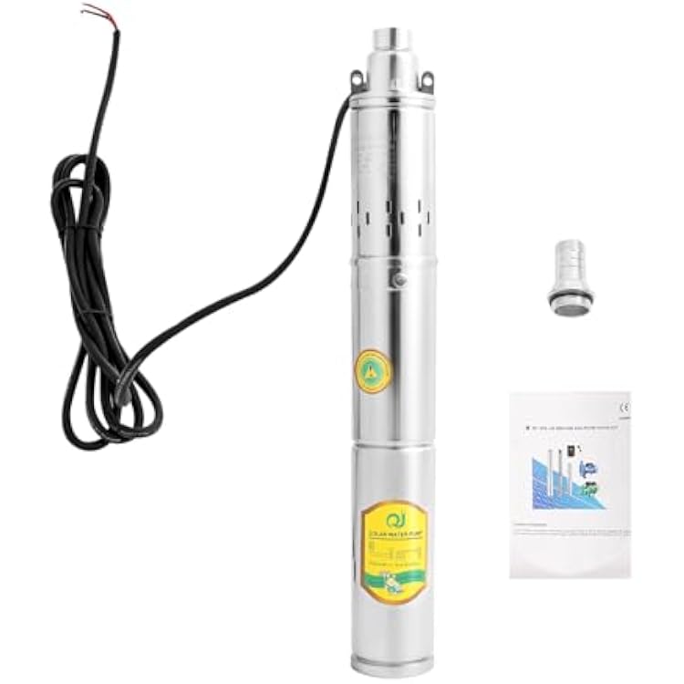 0.5HP DC24V Submersible Deep Well Pump, 213ft Head, 70.62ft3h Flow, Stainless Steel for Home & Irrigation, 1in Outlet