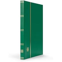 LIGHTHOUSE BASIC Hard Cover Stockbook for Stamps - 32 Black Cardstock 6x9 (A5) Pages with Clear Strips - Green