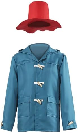 Adult Blue Coat Costume Duffle Jacket Red Hat Halloween Cosplay Outfits for Men Women