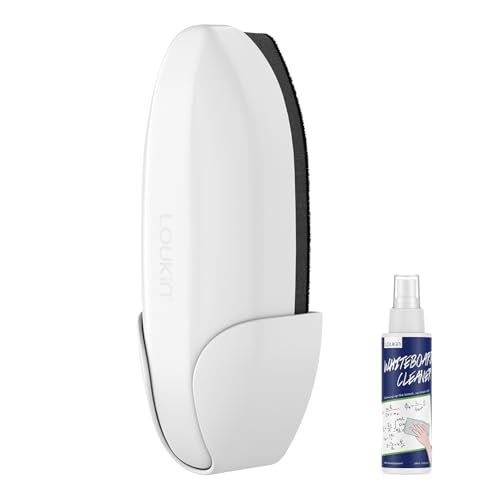 loukin Replaceable Dry Erase Eraser, Double-Sided Whiteboard Eraser with Magnetic Holder, Precision-Point Glass Board Wiper for Classroom, Home and Office Whiteboard Cleaner Included, White