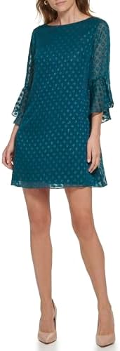 Jessica Howard Womens 34 Sleeve Boat Neck Textured Chiffon Shift Mini Dress