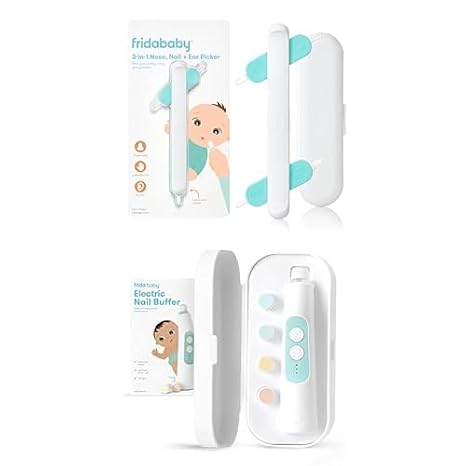 Frida Baby Grooming Bundle | 3-in-1 Nose, Ear Picker + Electric Nail Buffer: Clean Baby's Boogers, Ear Wax & Trim Nails Safely