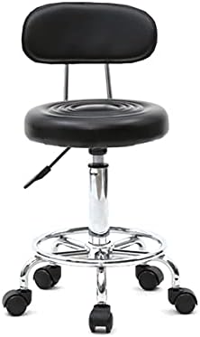 Yoshiko PU Leather Round Rolling Salon Stool with Back and Line, with Foot Rest Swivel Height Adjustment Spa Drafting Salon Tattoo Work Office Massage Stools Task Chair Small (Black)