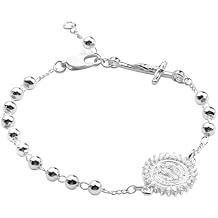 4mm Silver Plated Beads Catholic Rosary Chain Bracelet for Women with Gift Box