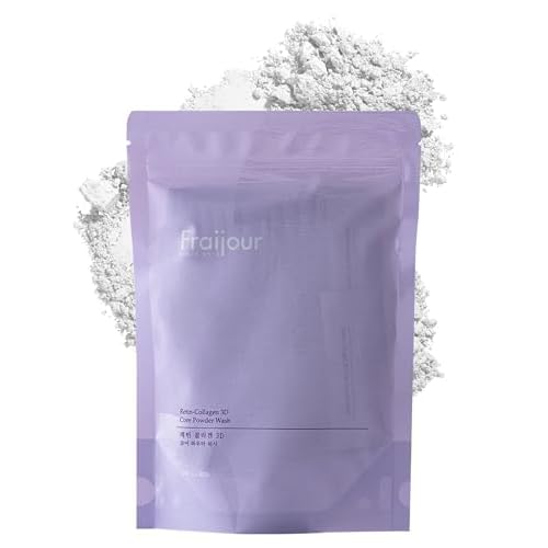 Fraijour Retin-Collagen 3D Core Powder Wash Exfoliating Powder Cleanser with Papain & 7 Collagens, Tightens Pores, Smooths Skin, Anti-Aging, For Oily & Acne-Prone Skin, 30 Packets, 0.04 oz. each