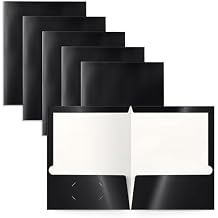 Better Office Products 2 Pocket Glossy Laminated Black Paper Folders, Letter Size, Black Paper Portfolios, Box of 25