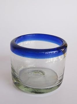 Cobalt Blue Rim 4 oz Mezcal Sipping Glasses (set of 6), Recycled Glass, Lead-free, Toxin-Free (4oz Mezcal Sipping)