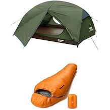 Bessport Mummy Sleeping Bag and Bessport Camping Tent for 2 Person, Lightweight Backpacking Tent Waterproof Windproof Two Doors Easy Setup Double Layer Outdoor Tents for 3 to 4 Seasons, Suitable for O